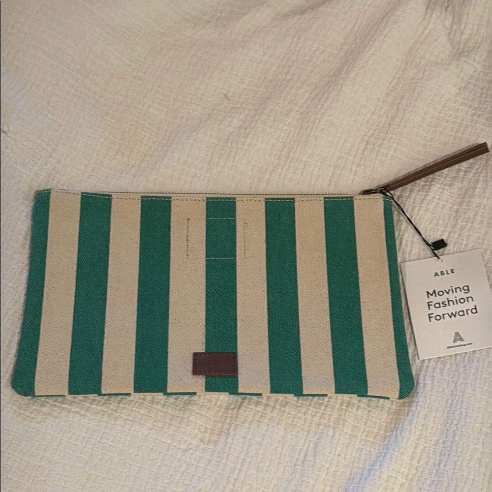 Able Marlow Cabana Green and Cream Striped Clutch